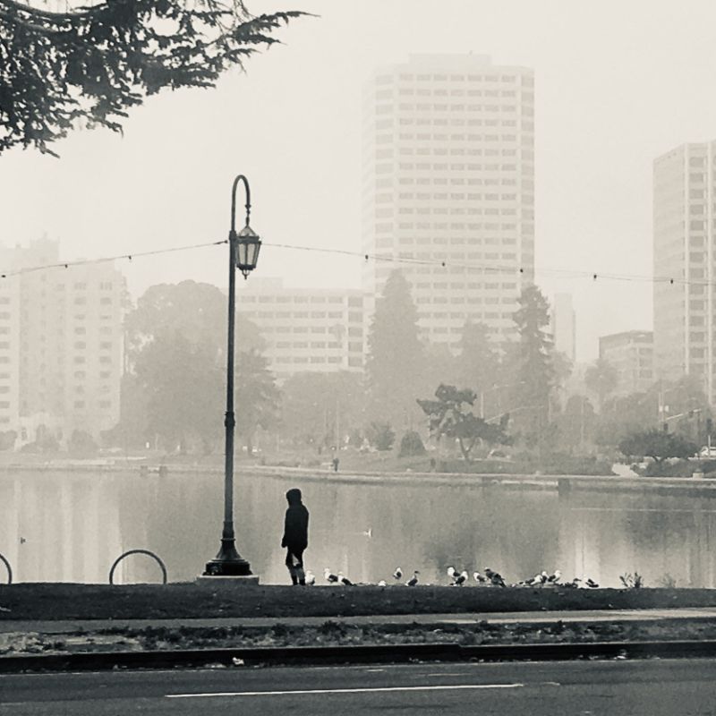 smokey day in Oakland around lake merritt